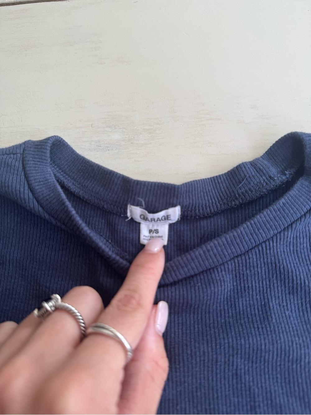 Garage Navy Ribbed Crop Top - Picture 2 of 3